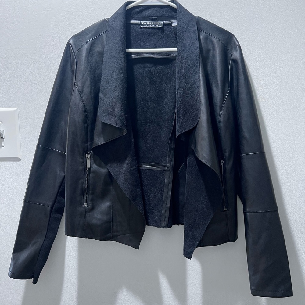 Faux Leather Sophisticated Black Draped Blazer - Picture 8 of 9
